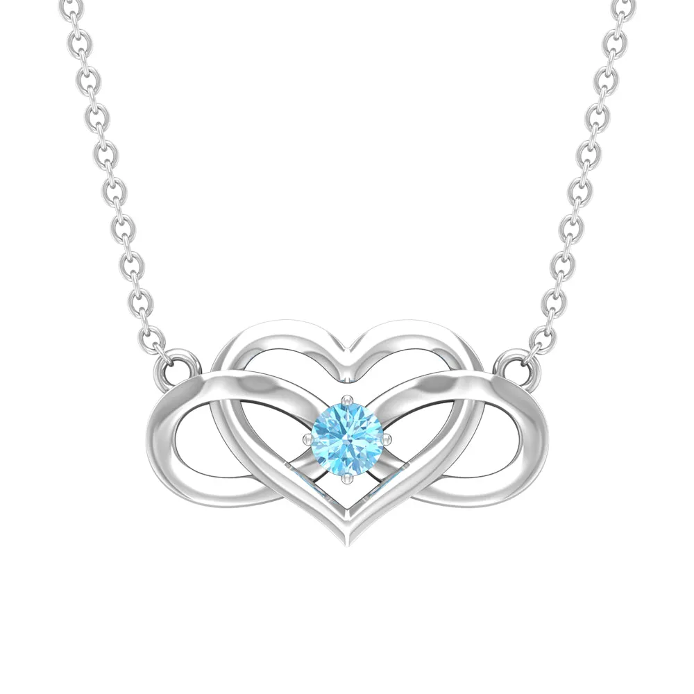 0.25 CT Certified Aquamarine Infinity Heart Necklace in Prong Setting