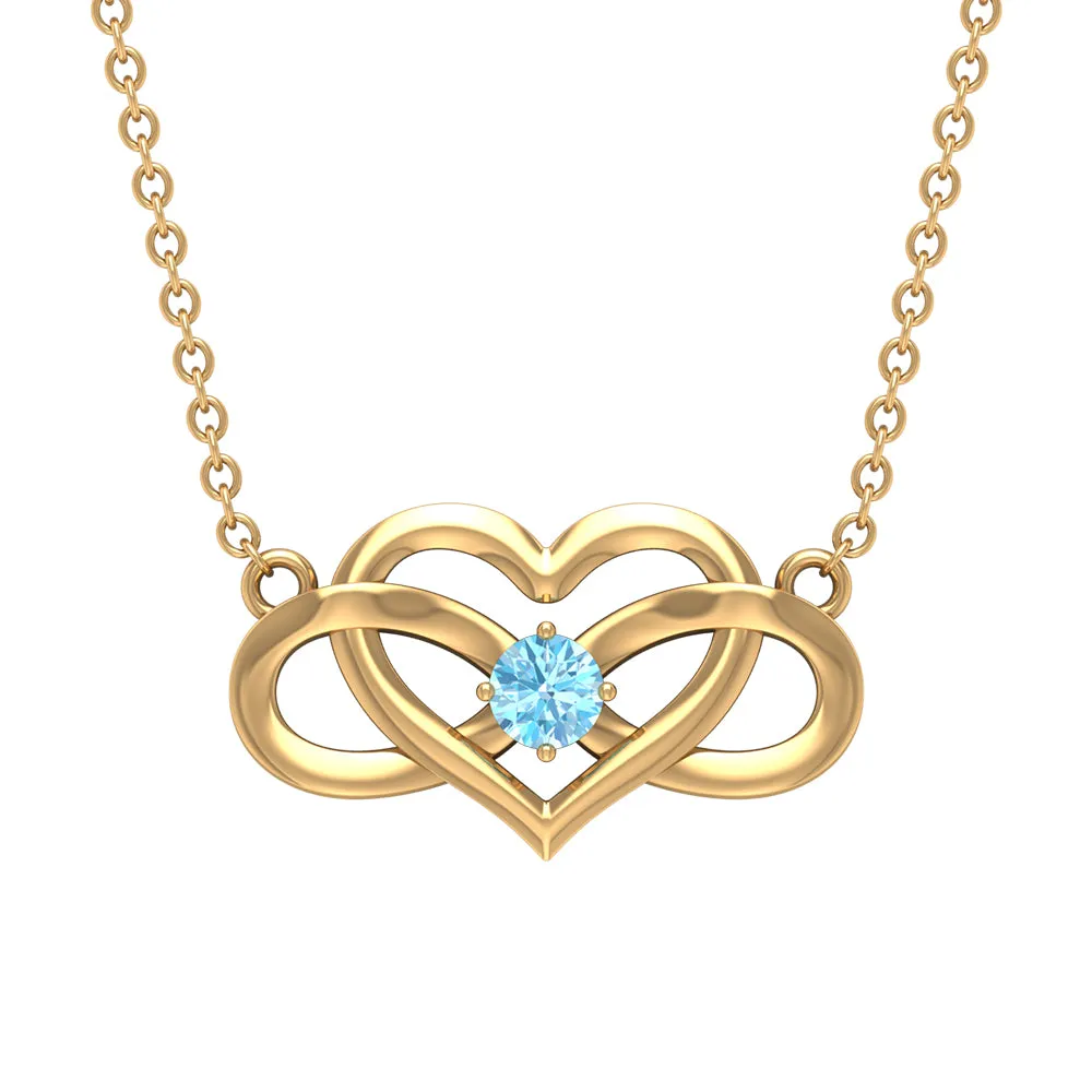 0.25 CT Certified Aquamarine Infinity Heart Necklace in Prong Setting