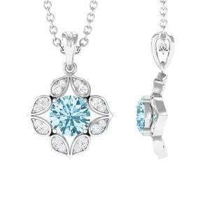 0.50 CT Natural Aquamarine Bridal Pendant with Diamond