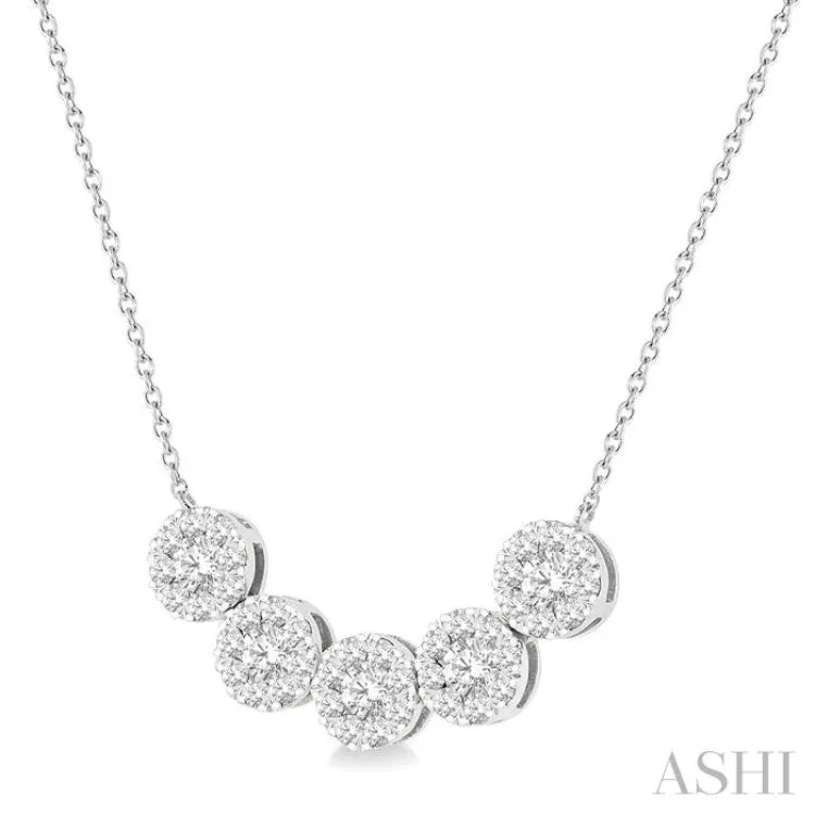 1 ctw 5-Stone Circular Mount Lovebright Round Cut Diamond Necklace in 14K White Gold