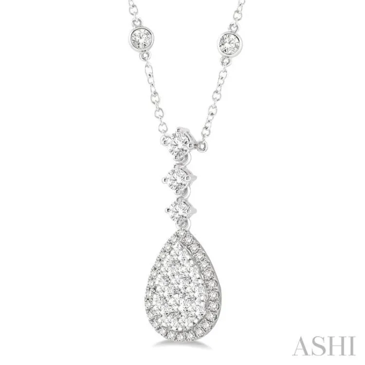 1 Ctw Pear Shape Round Cut Diamond Lovebright Necklace in 14K White Gold