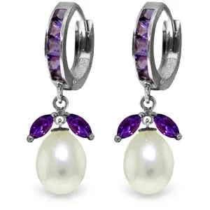 10.3 Carat 14K Solid White Gold Love Religion Amethyst Pearl Earrings