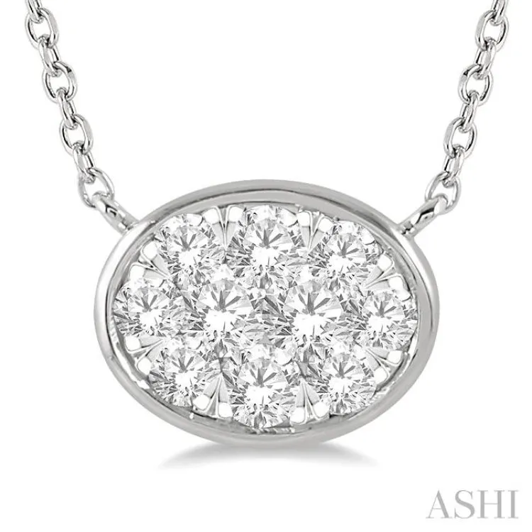 1/3 Ctw Oval Shape Pendant Lovebright Diamond Necklace in 14K White Gold