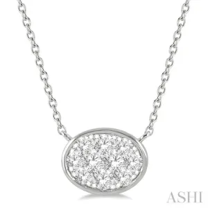 1/3 Ctw Oval Shape Pendant Lovebright Diamond Necklace in 14K White Gold