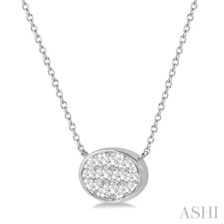 1/3 Ctw Oval Shape Pendant Lovebright Diamond Necklace in 14K White Gold