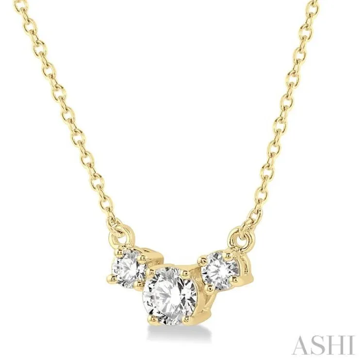 1/4 ctw Three Stone Round Cut Diamond Necklace in 14K Yellow Gold