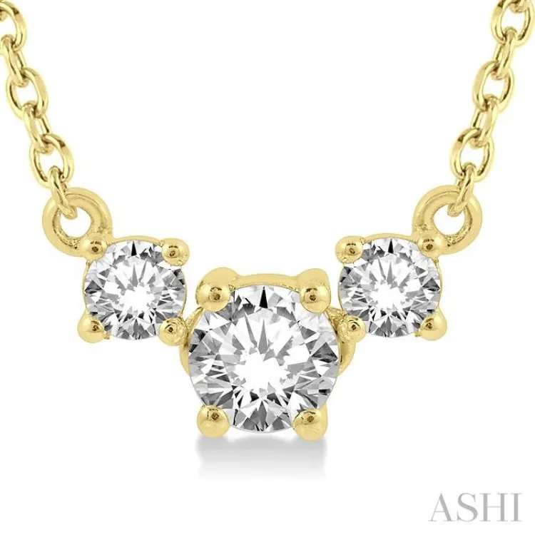 1/4 ctw Three Stone Round Cut Diamond Necklace in 14K Yellow Gold