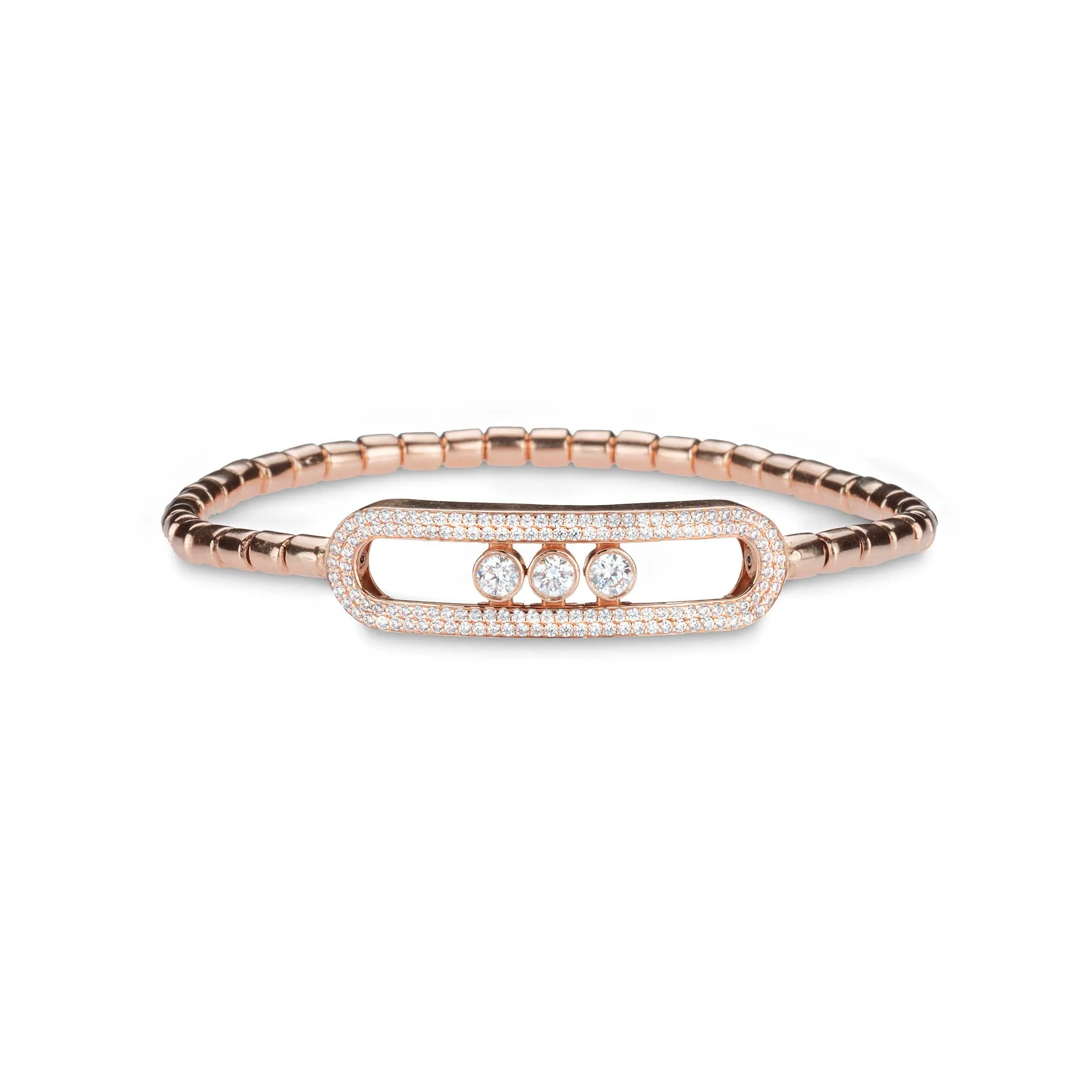 14K & 18K Gold Micro-Pave diamond with Three Diamond Stretch Bracelet