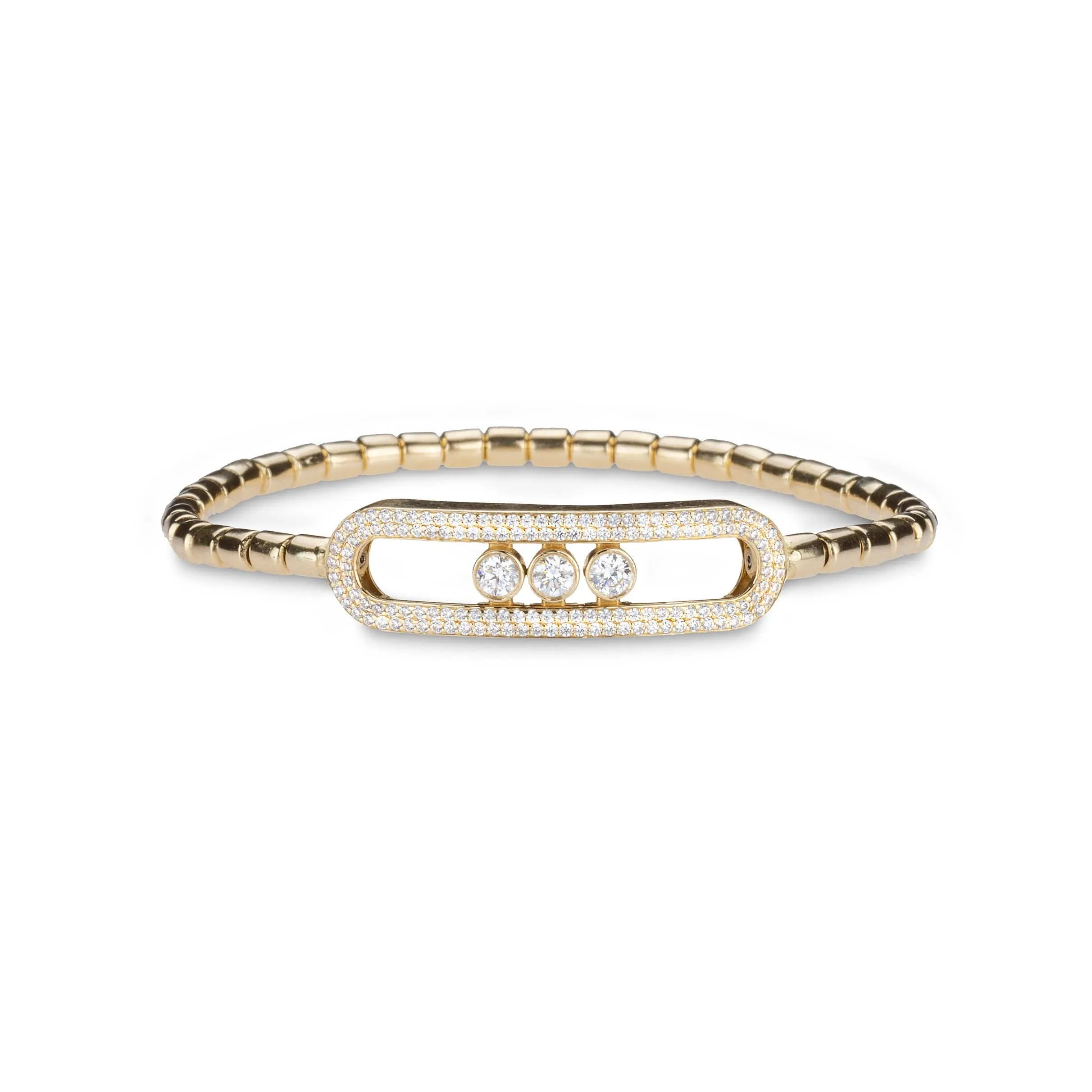 14K & 18K Gold Micro-Pave diamond with Three Diamond Stretch Bracelet