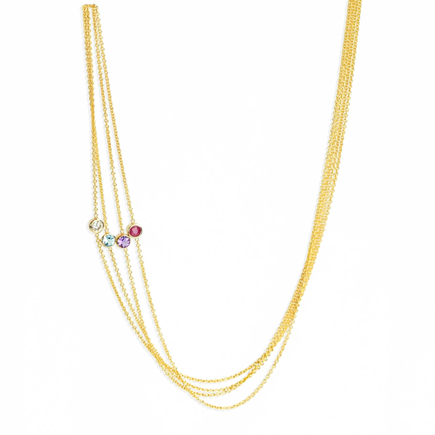 14K Gold Asymmetrical Birthstone Necklace - Aquamarine (March)