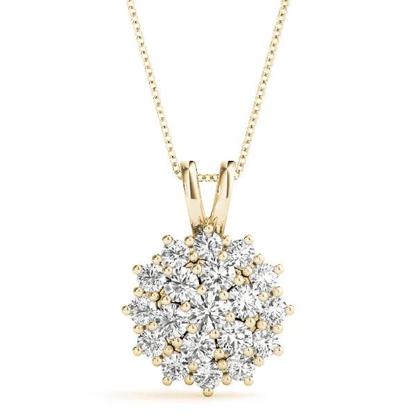 14K Gold Cluster Diamond Necklace / Pendant