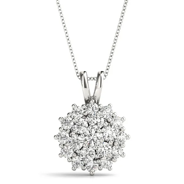 14K Gold Cluster Diamond Necklace / Pendant