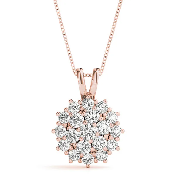 14K Gold Cluster Diamond Necklace / Pendant