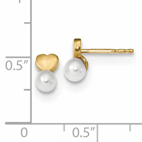 14k Gold Freshwater Cultured Pearl Heart Post Earrings