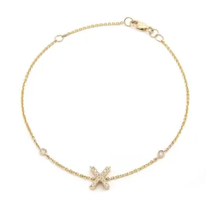 14K Gold Initial "X" Bracelet With Diamonds