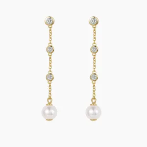 14K Gold Plated Pearl Chain Dangle Earrings