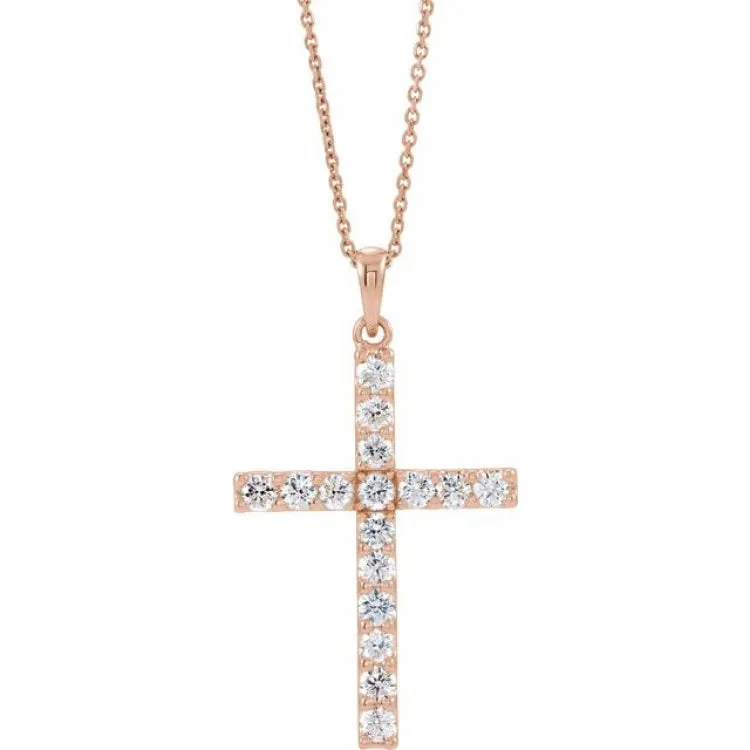 14K Rose 1/10 CTW Natural Diamond Cross 18" Necklace