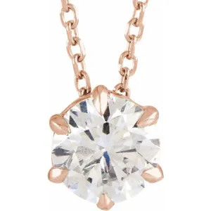 14K Rose 5/8 CT Lab-Grown Diamond Solitaire 16-18" Necklace