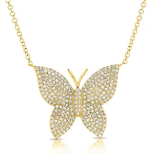 14K Rose Diamond Large Butterfly Necklace