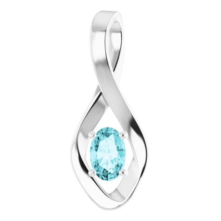 14K White 6x4 mm Oval Natural Blue Zircon Pendant