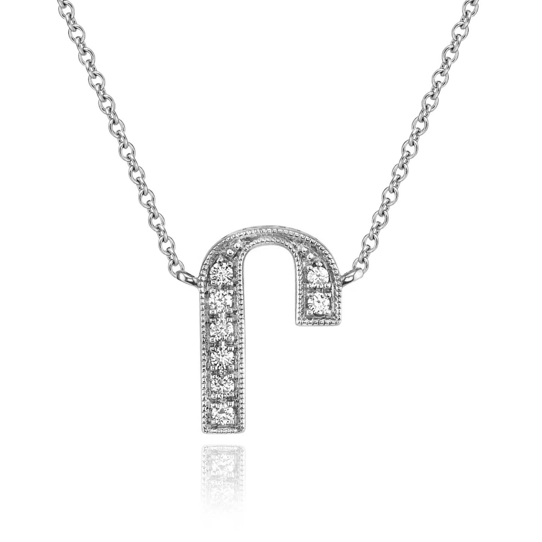 14K White Gold Armenian Initial Diamond Necklace