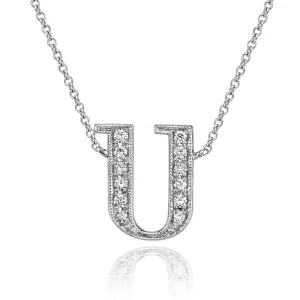 14K White Gold Armenian Initial Diamond Necklace