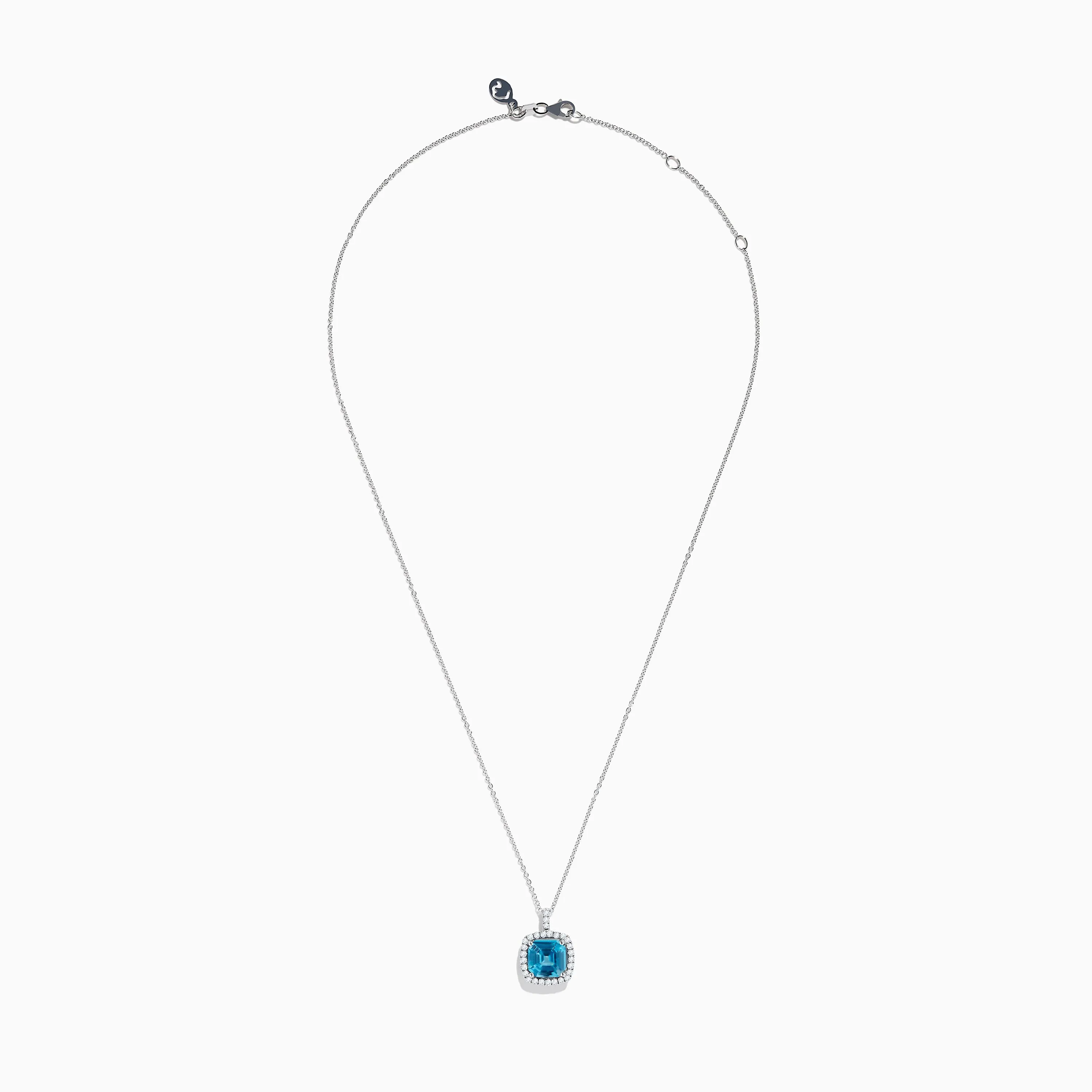 14K White Gold Blue Zircon and Diamond Pendant