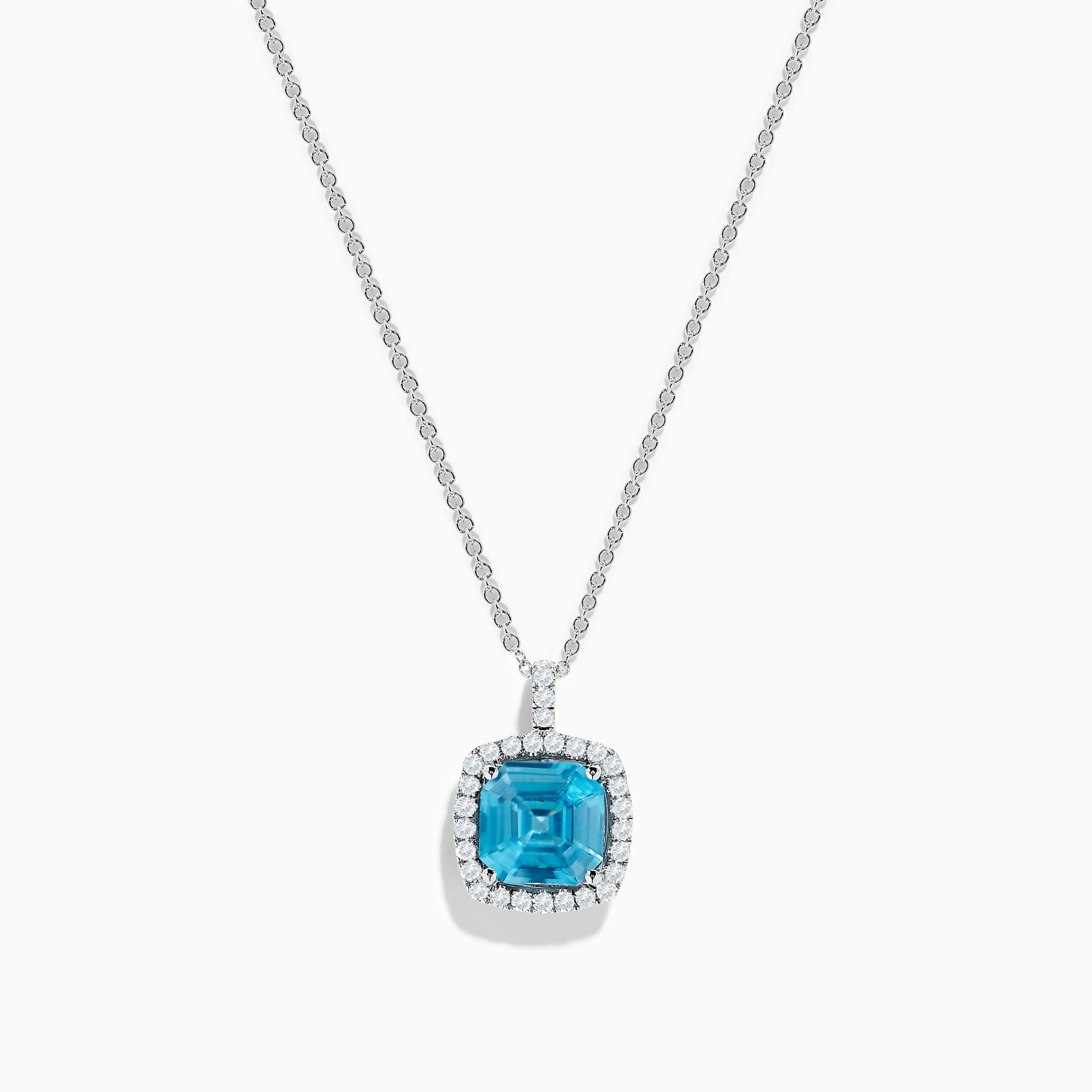 14K White Gold Blue Zircon and Diamond Pendant