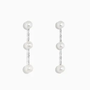 14K White Gold Cultured Fresh Water Pearl Drop Earrings