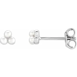 14K White Gold Cultured Freshwater Pearl Cluster Earrings