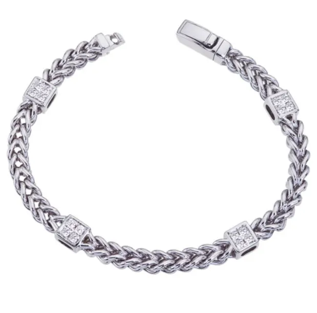 14k White Gold Square Diamond Pod Braided Bracelet (I6423)