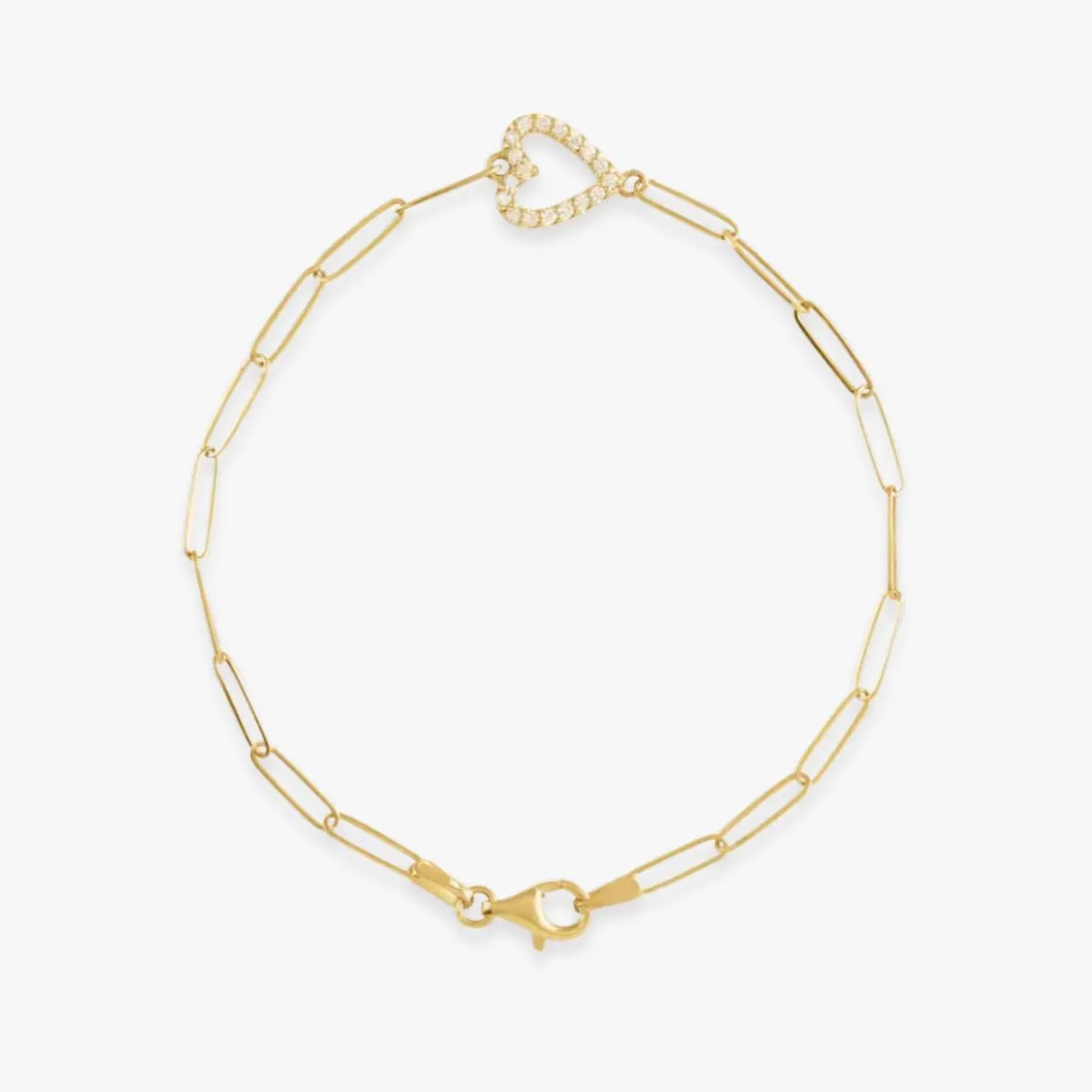 14K Yellow Diamond Heart Paperclip Chain Bracelet