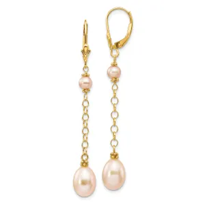 14k Yellow Gold Natural Color Pearl Earrings