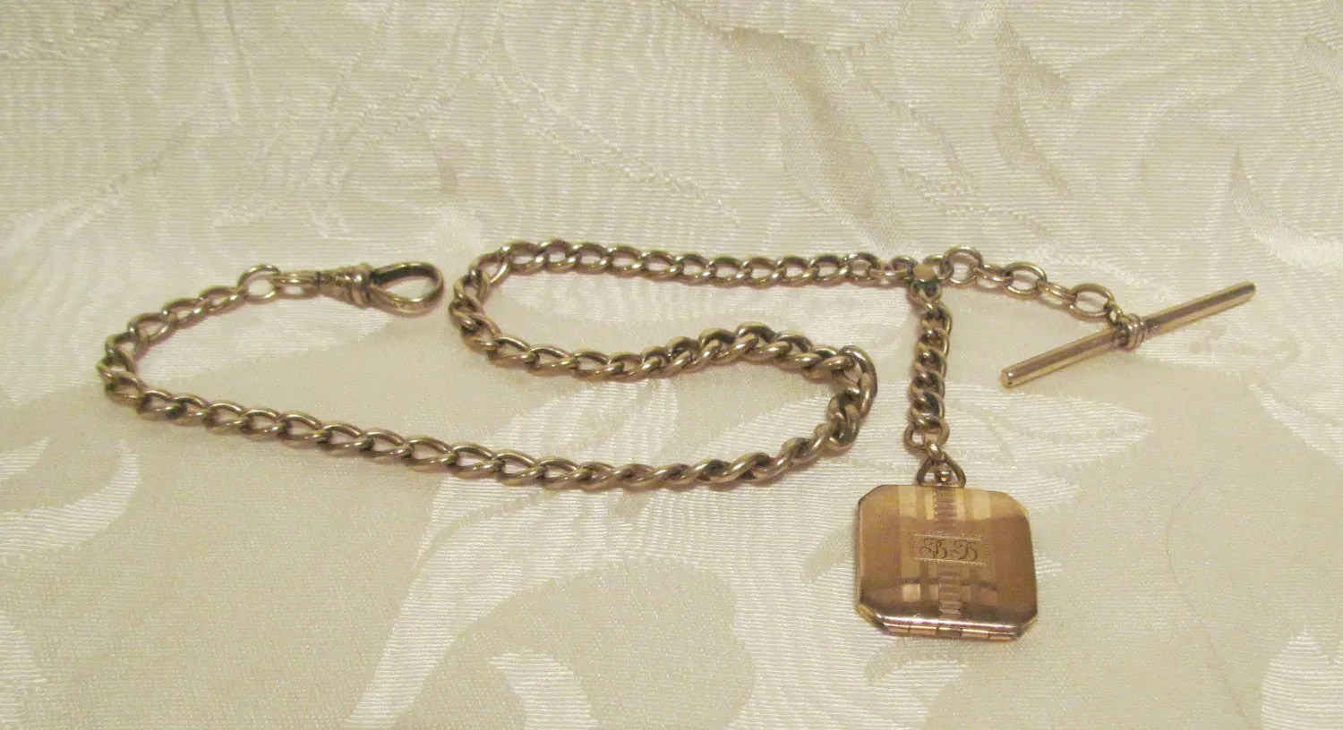 14kt Solid Gold Pocket Watch Chain & Photo Locket Fob 1890's Victorian