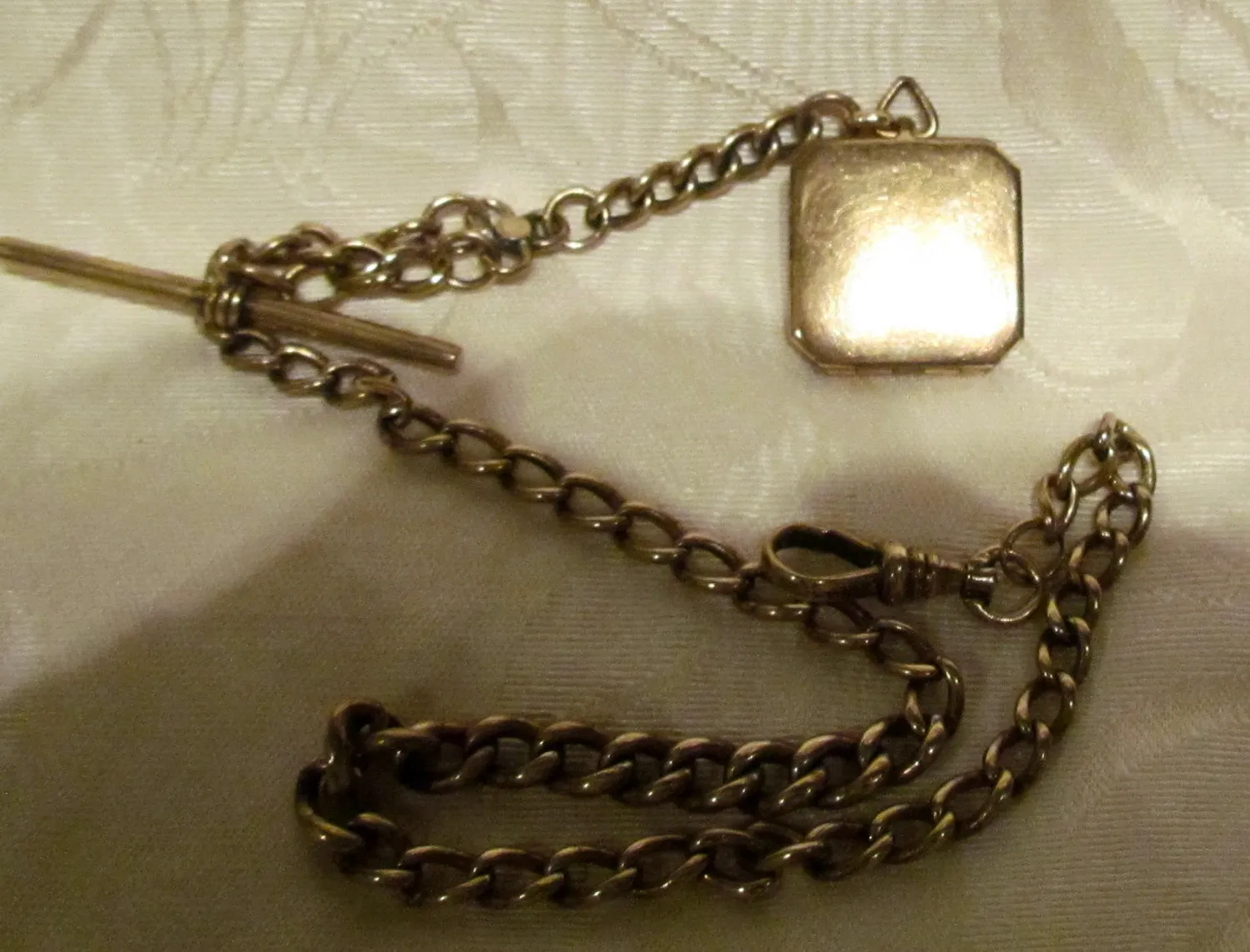 14kt Solid Gold Pocket Watch Chain & Photo Locket Fob 1890's Victorian