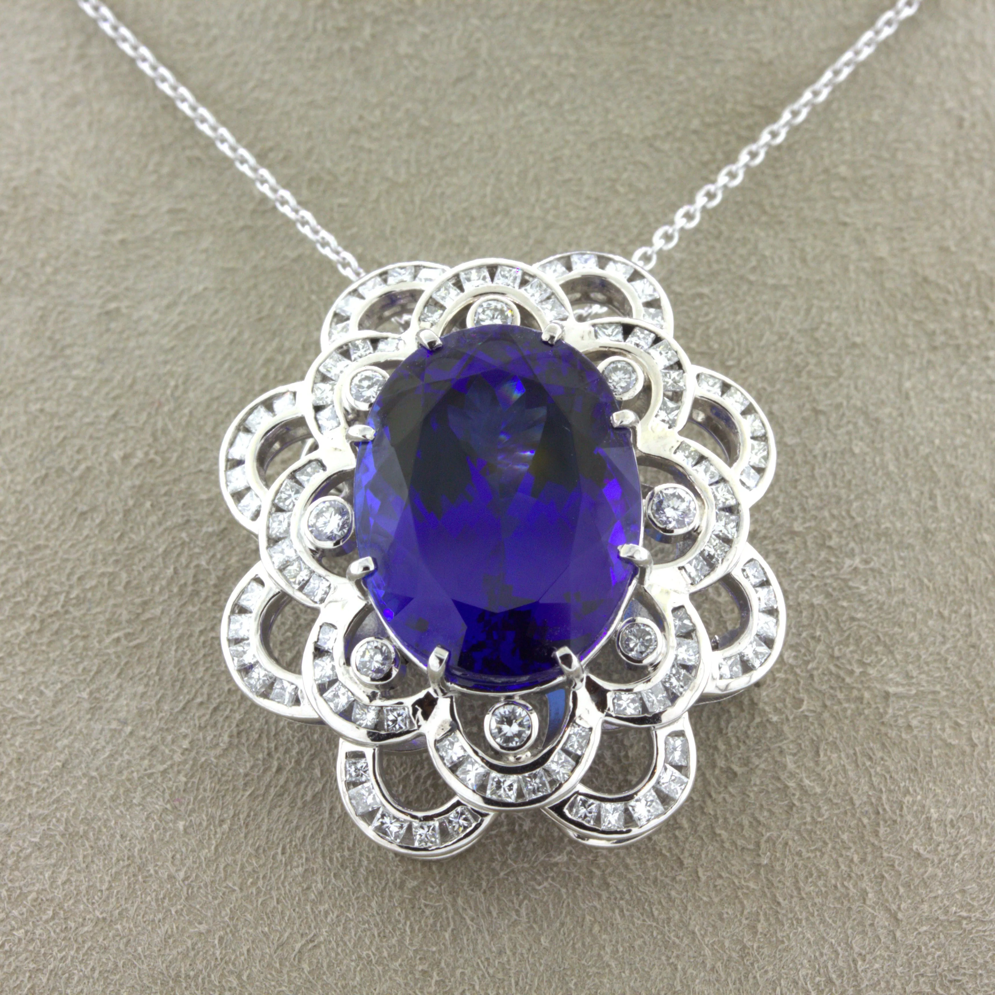 15.12 Carat Tanzanite Diamond Platinum Pendant