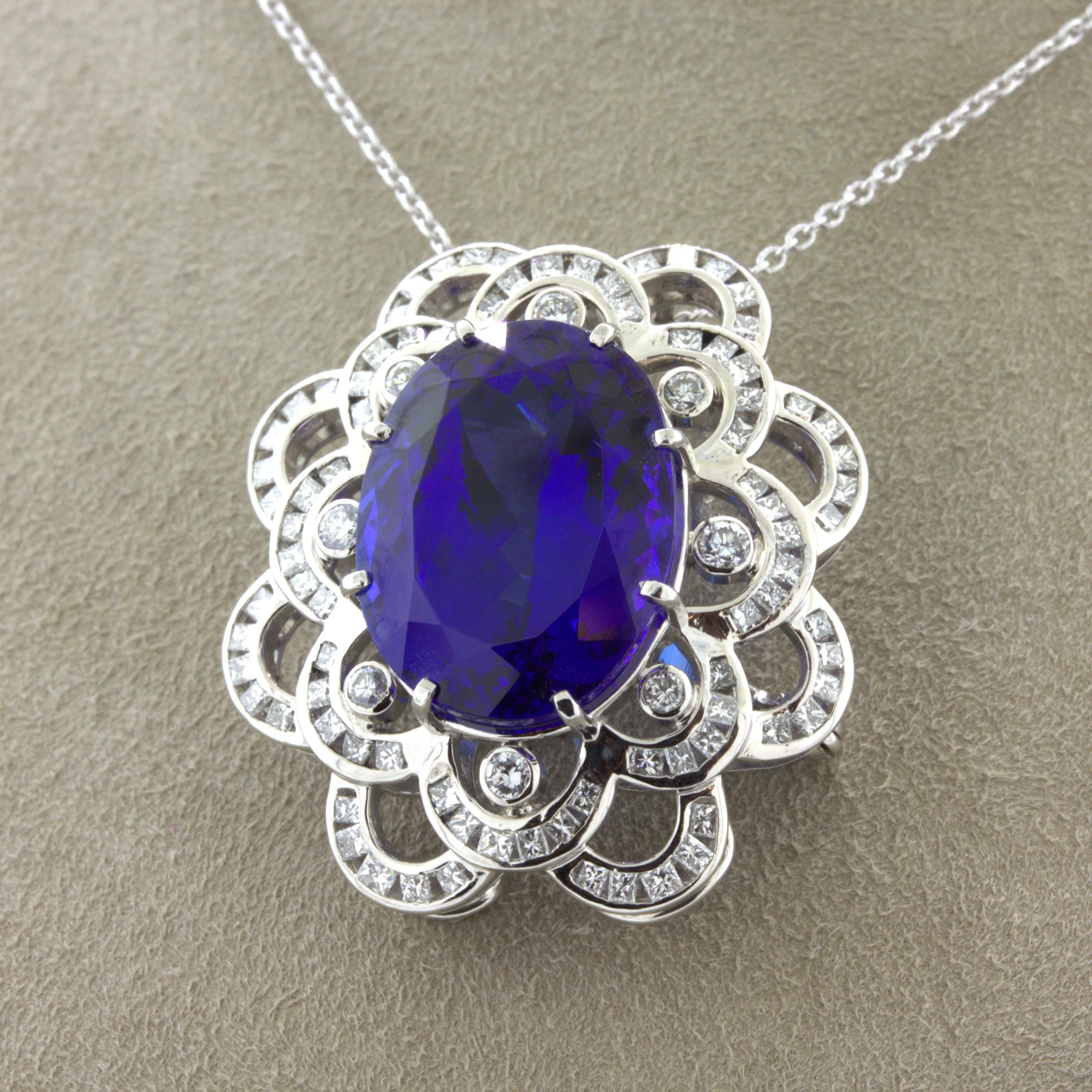 15.12 Carat Tanzanite Diamond Platinum Pendant