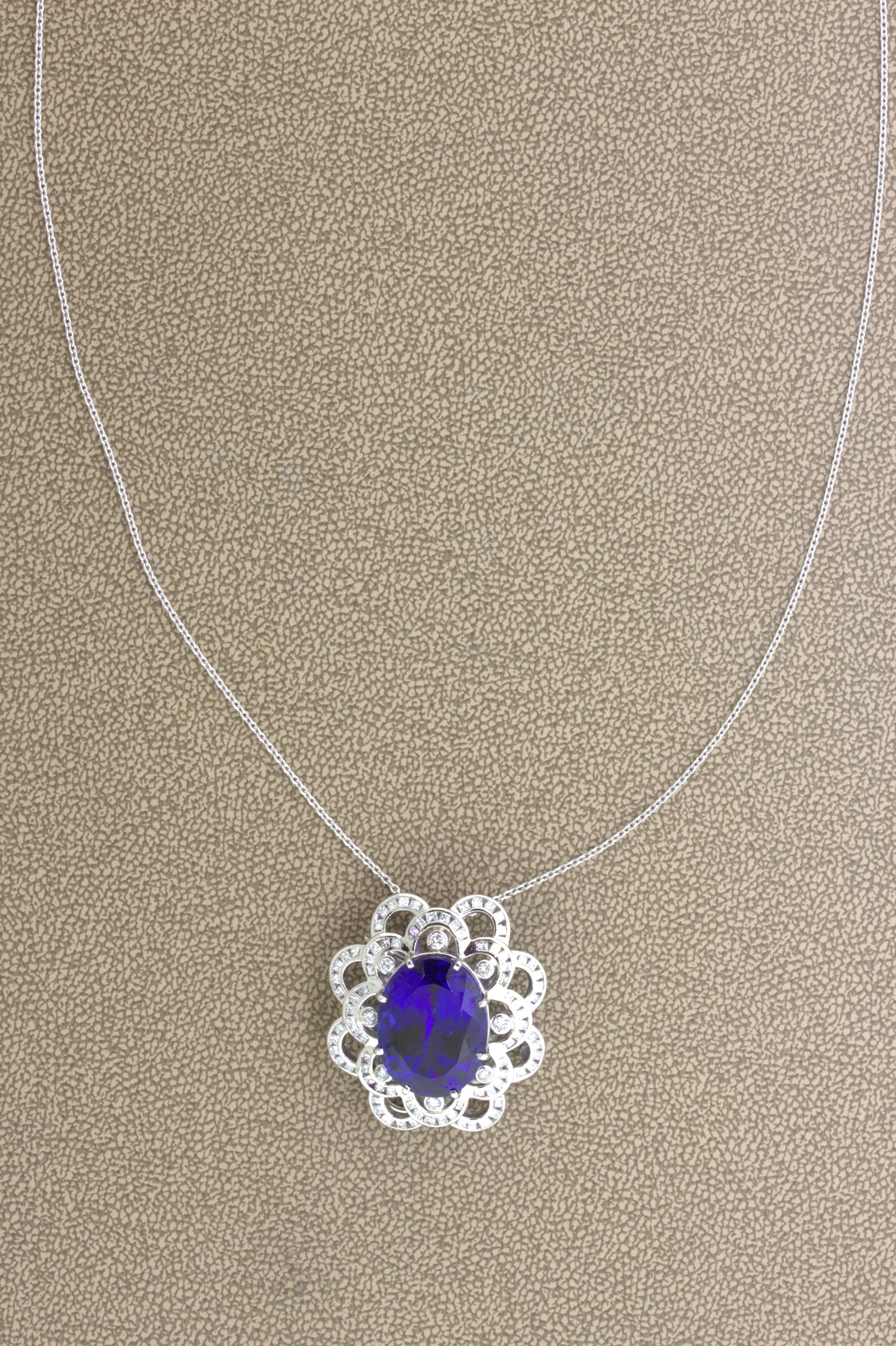 15.12 Carat Tanzanite Diamond Platinum Pendant