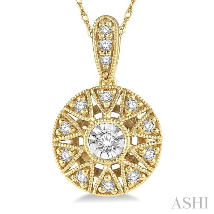 1/8 ctw Lattice Medallion Round Cut Diamond Pendant With Chain in 10K Yellow Gold