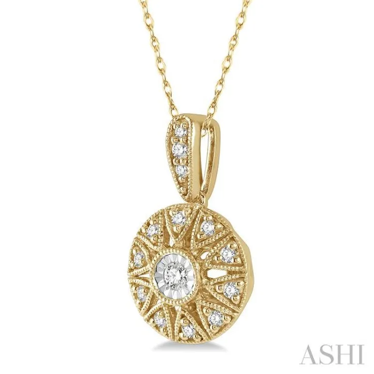 1/8 ctw Lattice Medallion Round Cut Diamond Pendant With Chain in 10K Yellow Gold