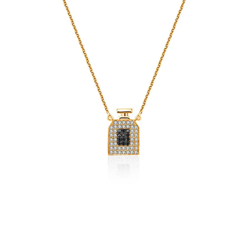 18k Gold Perfume Bottle Shape Diamond Necklace