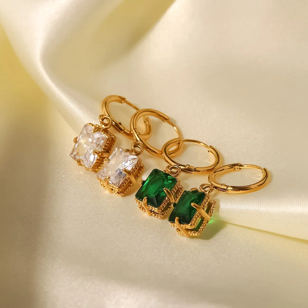 18k Gold Plated Green/White Zircon Fashion Earrings