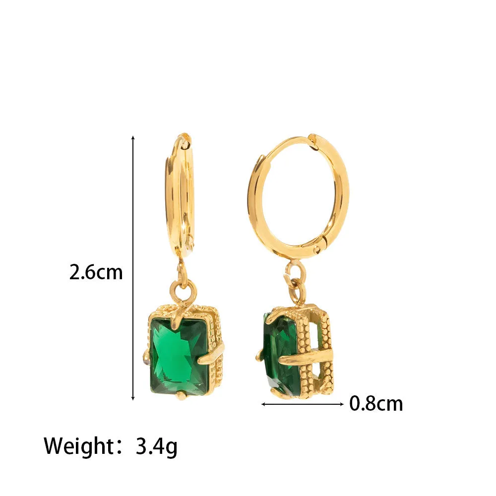 18k Gold Plated Green/White Zircon Fashion Earrings