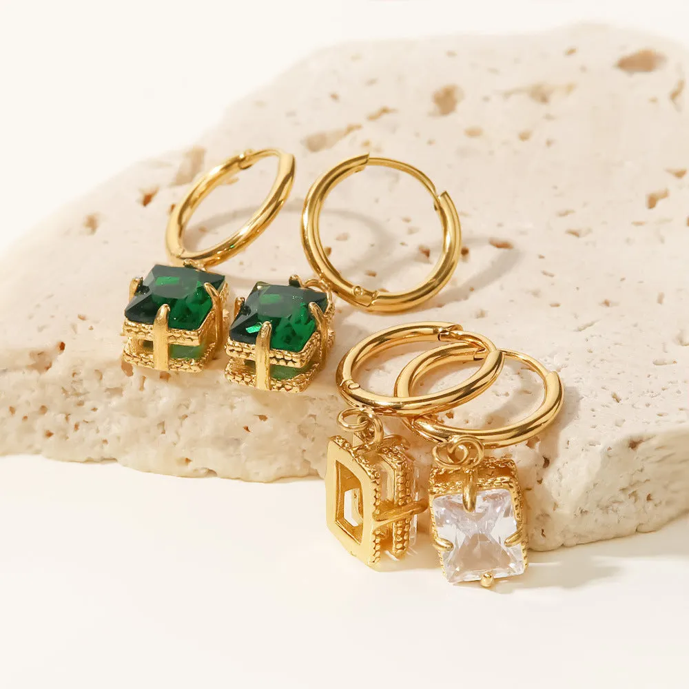 18k Gold Plated Green/White Zircon Fashion Earrings