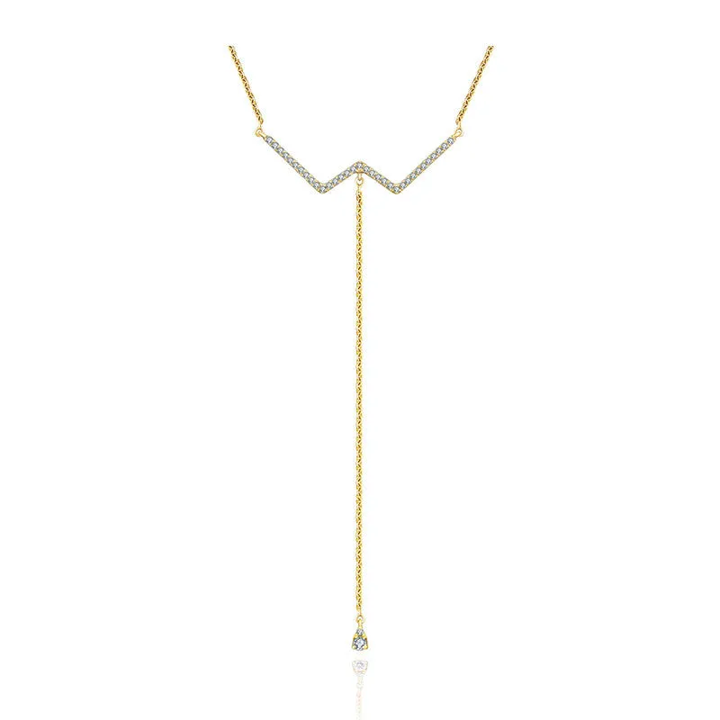 18k Gold W Shape Dangling Diamond Necklace