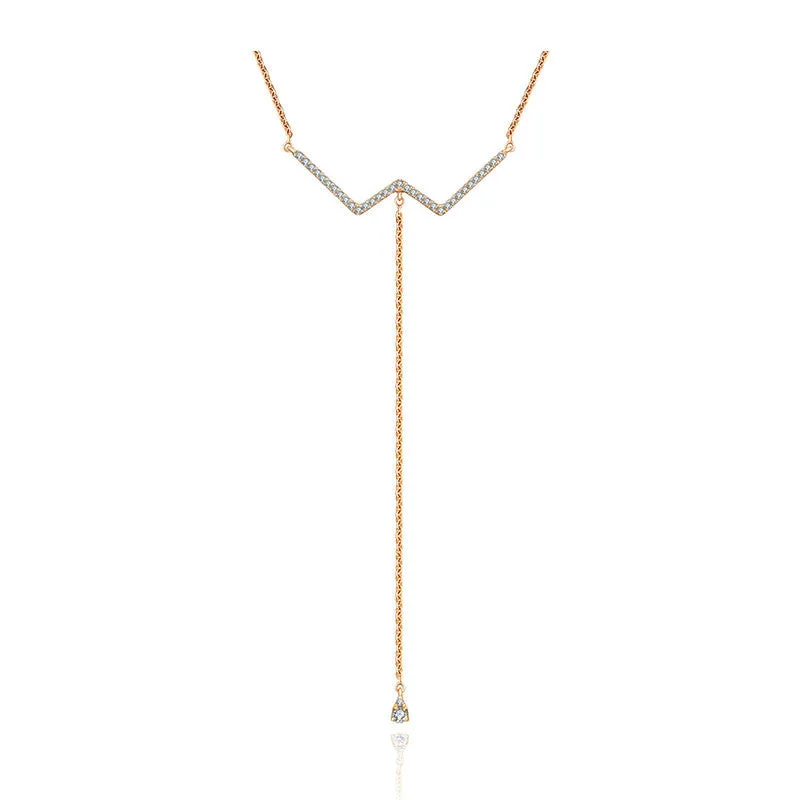 18k Gold W Shape Dangling Diamond Necklace