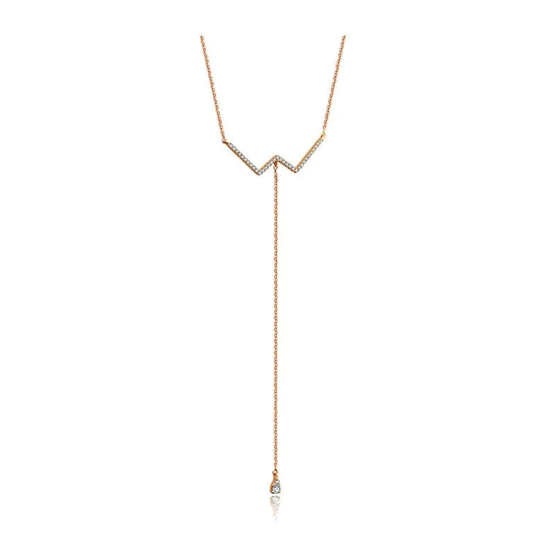 18k Gold W Shape Dangling Diamond Necklace