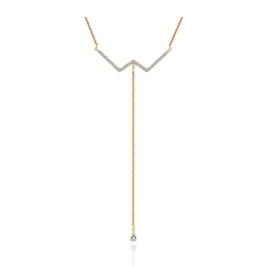 18k Gold W Shape Dangling Diamond Necklace