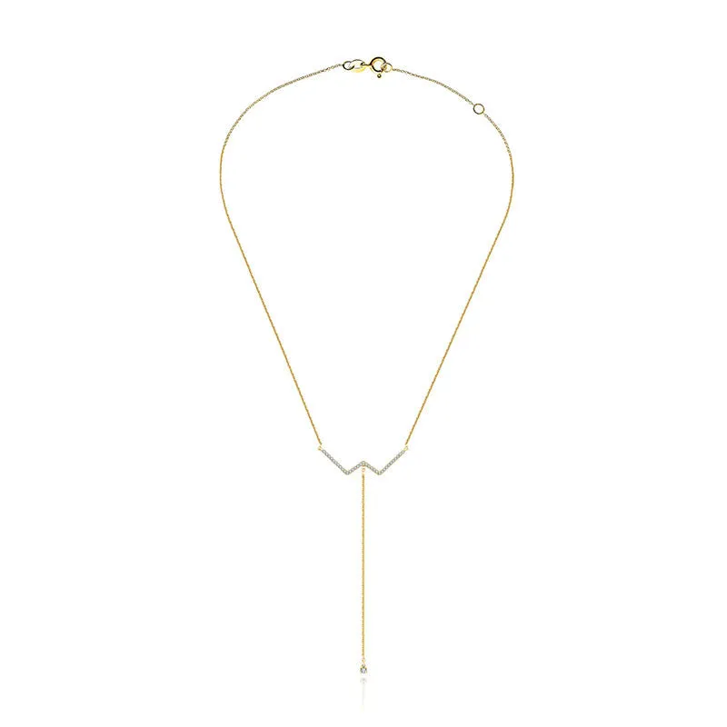 18k Gold W Shape Dangling Diamond Necklace