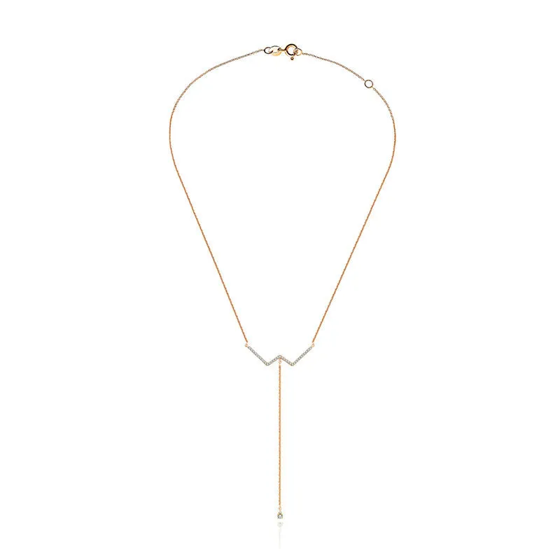 18k Gold W Shape Dangling Diamond Necklace